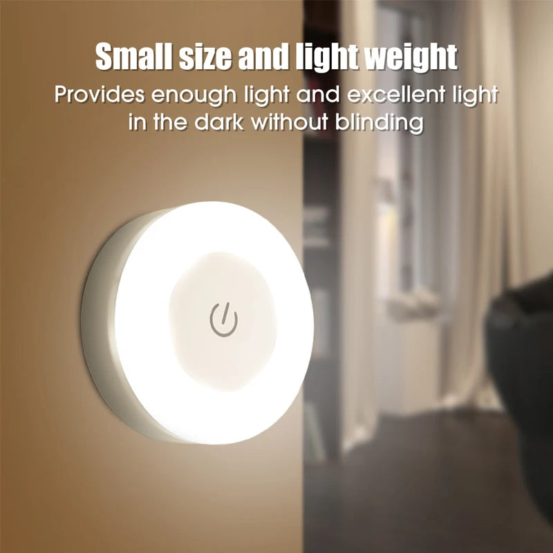 Mini LED Touch Sensor Night Lights USB Rechargeable Kitchen Bedroom Magnetic Base Wall Light Round Portable Dimming Night Lamp