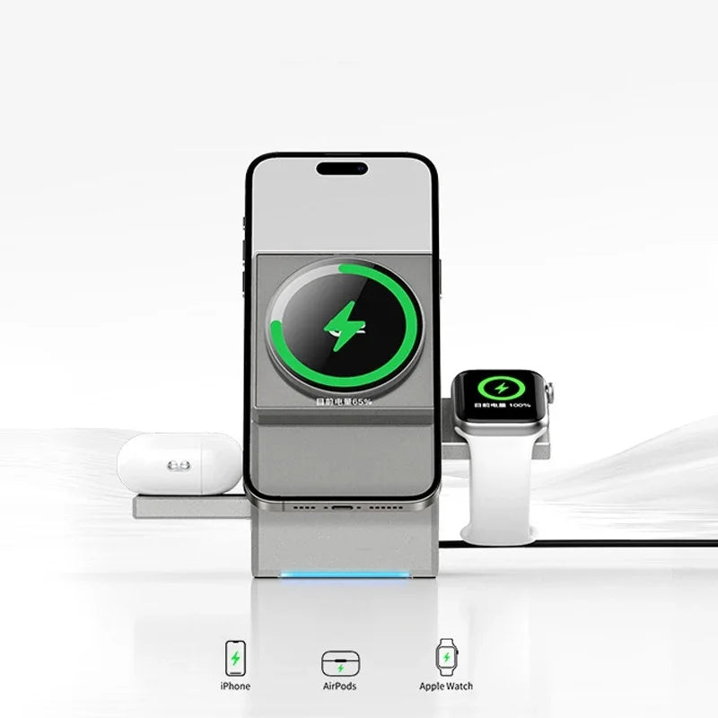 New 15W Qi2 3 In 1 Magsafe Magnetic Autorotation Wireless Charger For Android iPhone iWatch Airpods Fast Charging Dock Station