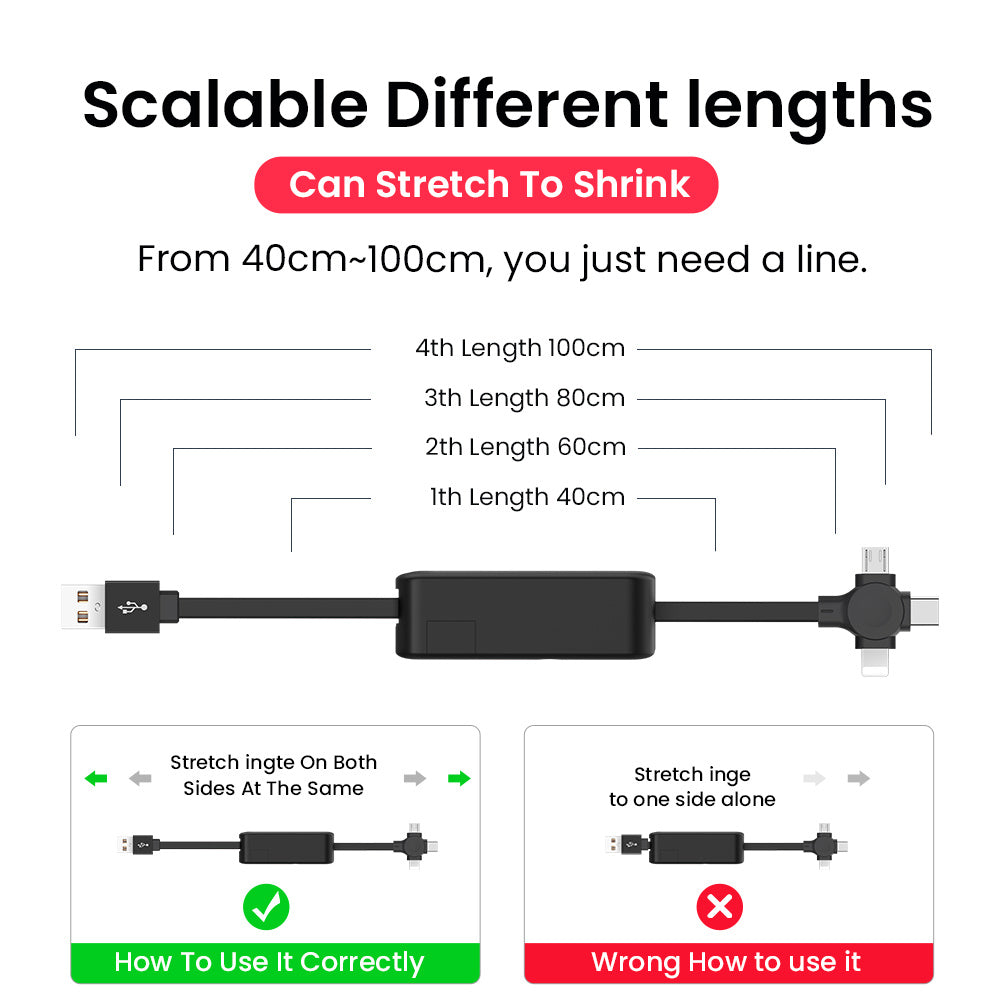 JacobTronics™  4-in-1 Retractable Charging Cable with Phone Stand – Compatible with iPhone, Type-C, and Micro USB"